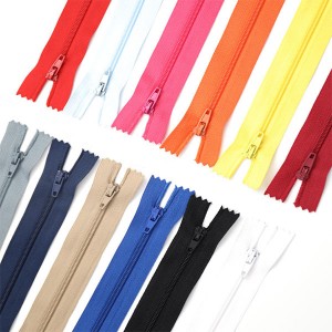 Nylon zippers for sewing with alloy metal slider pulls; Lead-free, Non-separating close end colored zippers; All-purpose; Durable and lightweight; Easy to sew zippers by hand or sewing machine; Colorfast and bleeding free.
